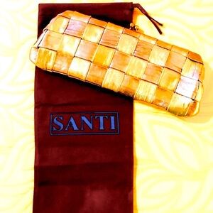 🥂 NWOT SANTI Italian Gold Metallic Leathers Evening Purse/Logo Dust Bag